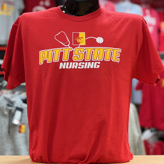 Pitt State Nurse Gildan Tee- Red/White/Gold