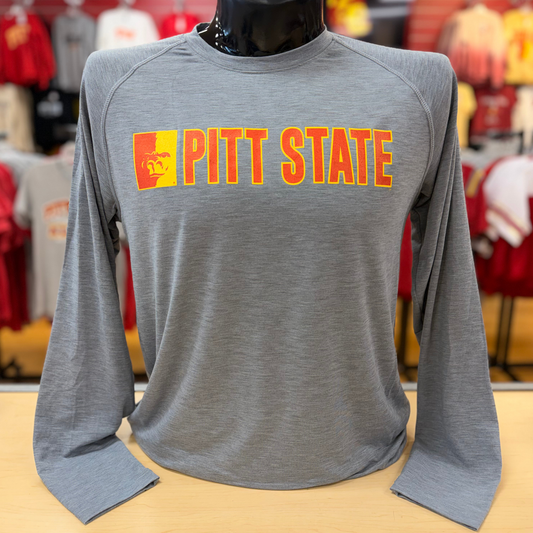 Pitt State Split Face Long Sleeve Tee - Heather Grey