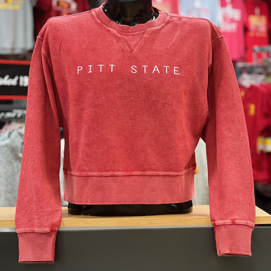 Pitt State Chica-D Corded Boxy Crew- Latte, Red