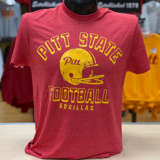 PSU '25 Helmet Tri-Blend Tee- Heather Grey/Scarlet