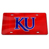 Kansas Jayhawks Trajan KU License Plate - Red/Royal Blue