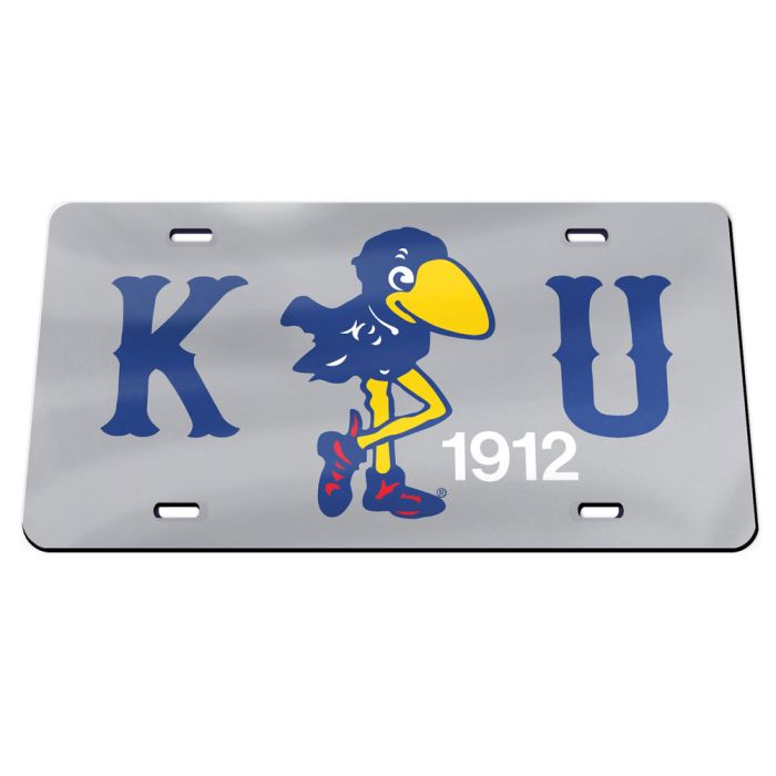 Kansas Jayhawks K 1912 U License Plate - Silver