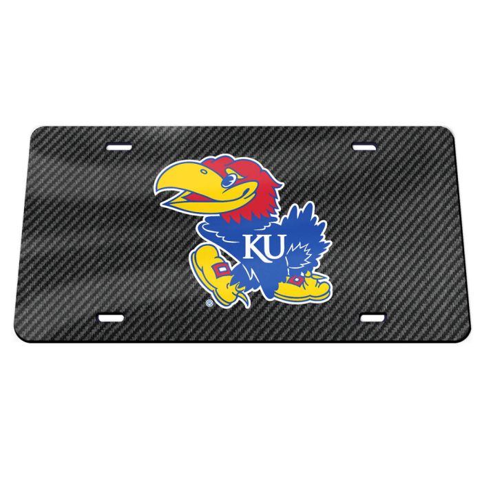 Kansas Jayhawk Logo Carbon Fiber License Plate - Black/Color