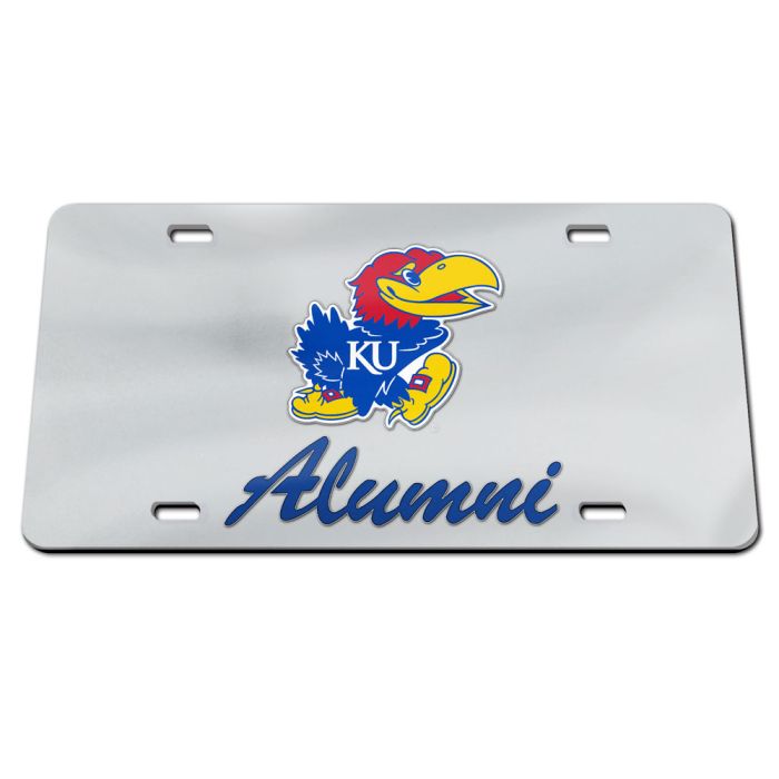 Kansas Jayhawk Alumni Cursive License Plate - Silver