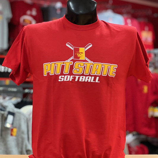 Pitt State Softball Gildan Tee- Red/White/Gold