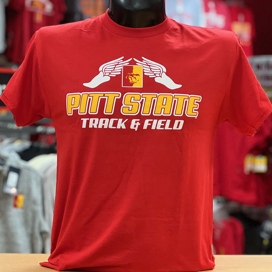 Pitt State Track & Field Gildan Tee- Red/White/Gold