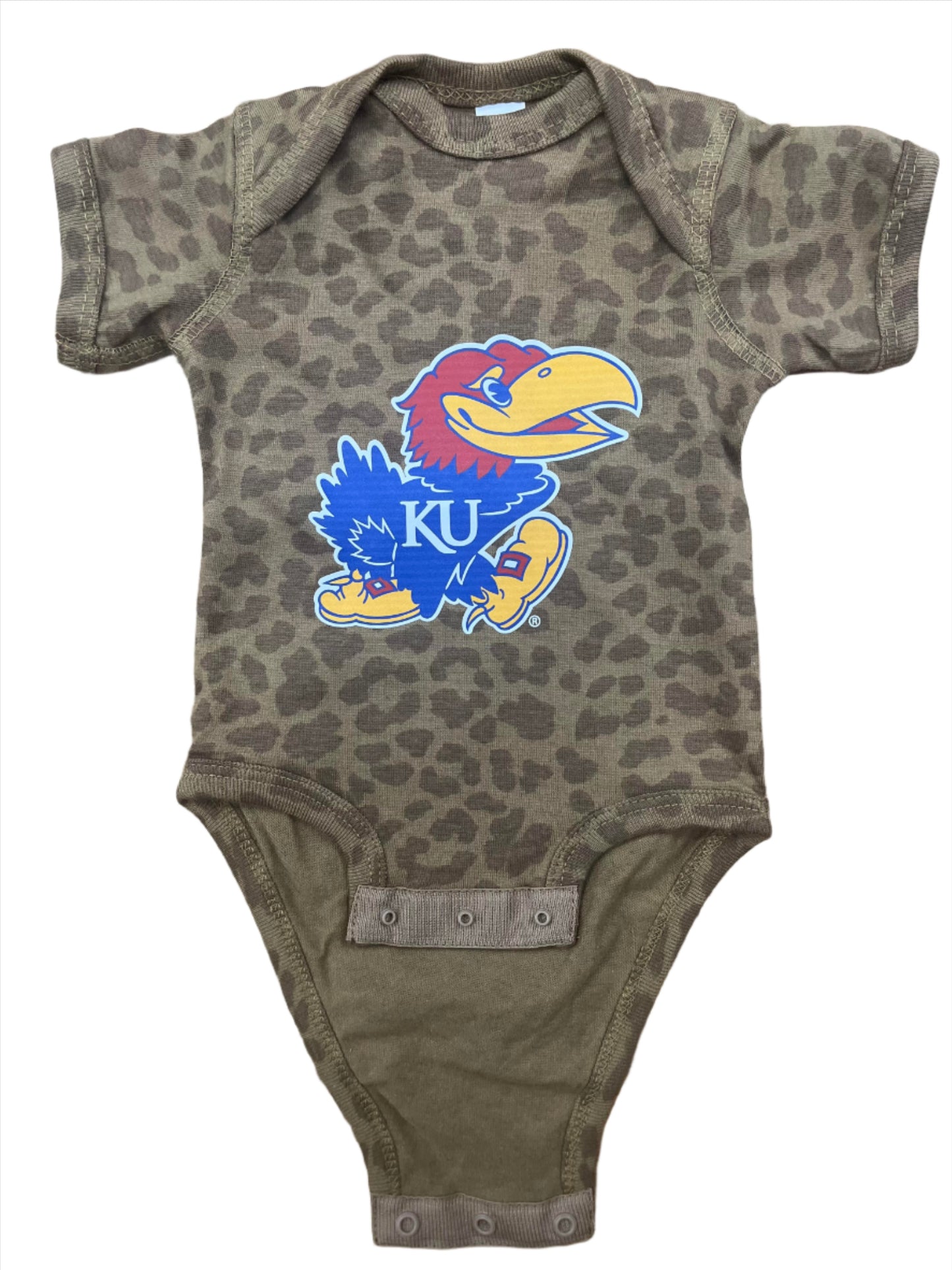Kansas Jayhawk Infant Onesie - Brown Leopard Spot