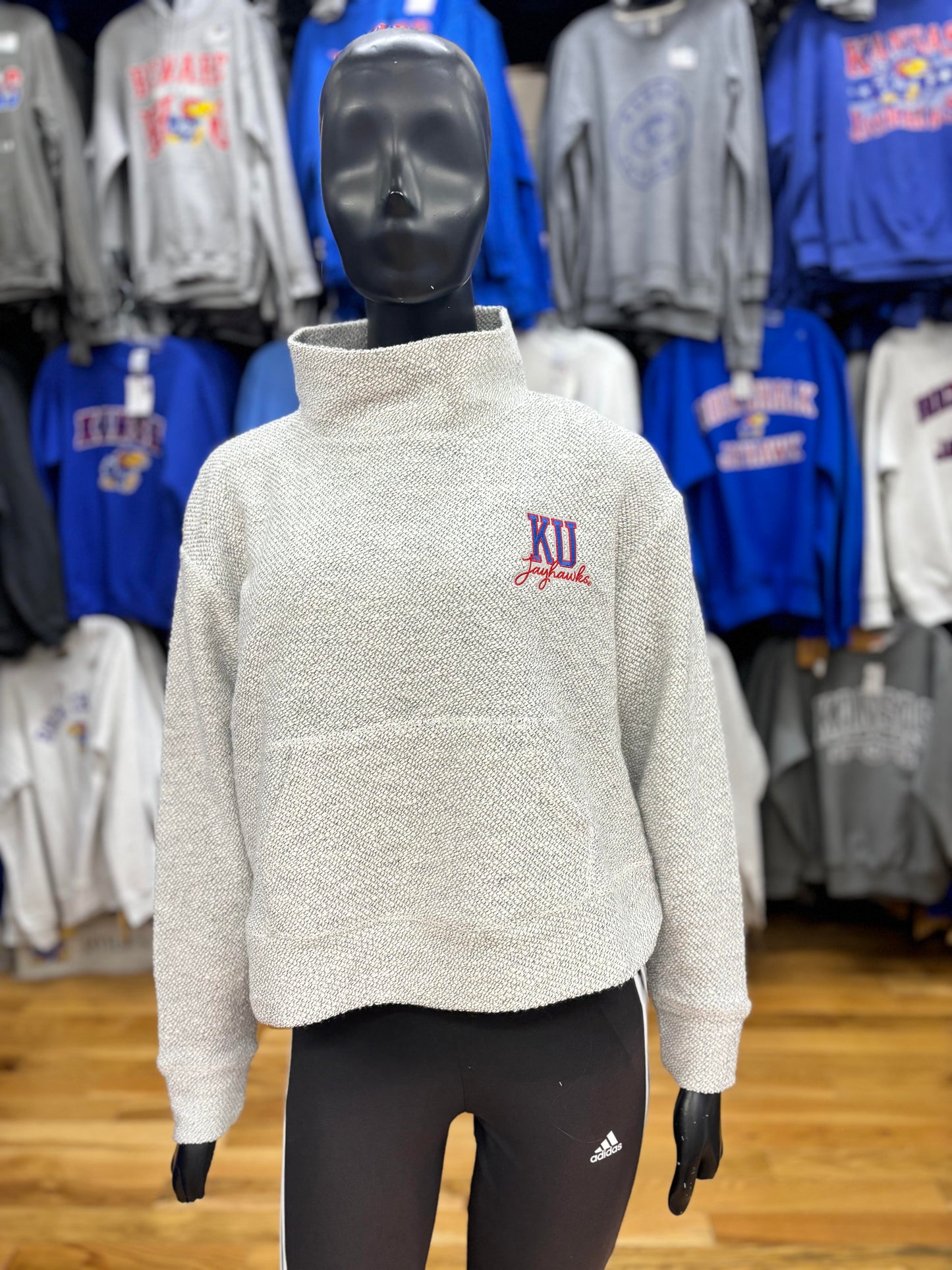 Kansas Jayhawks Women's High Neck Sweater - White/Grey