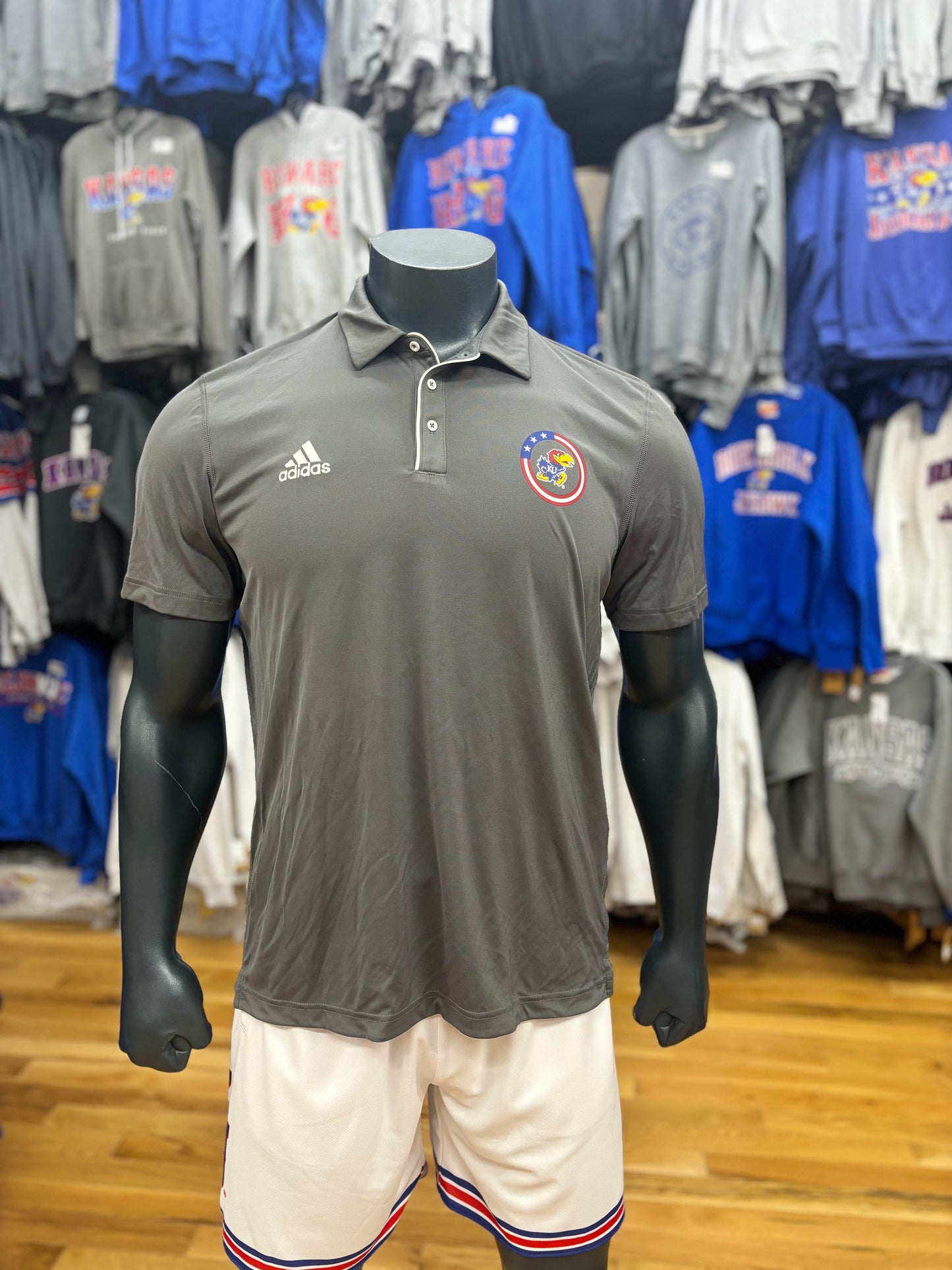 Kansas Jayhawks Adidas Polo- Gray