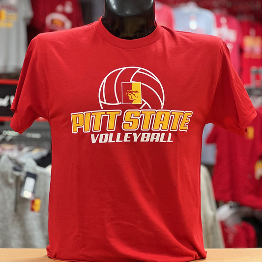 Pitt State Volleyball Gildan Tee- Red/White/Gold