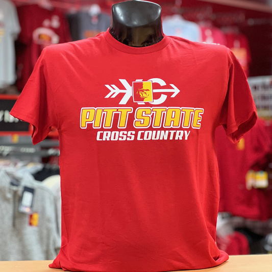Pitt State Cross Country Gildan Tee- Red/White/Gold