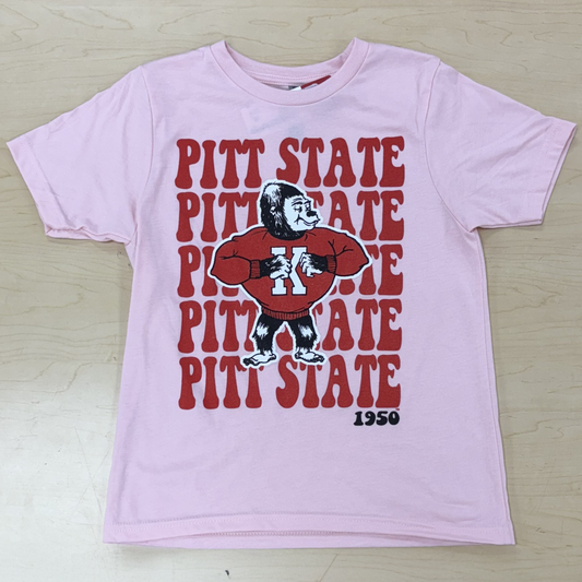 Pitt State 1950s Youth Tee- Pink/Banana