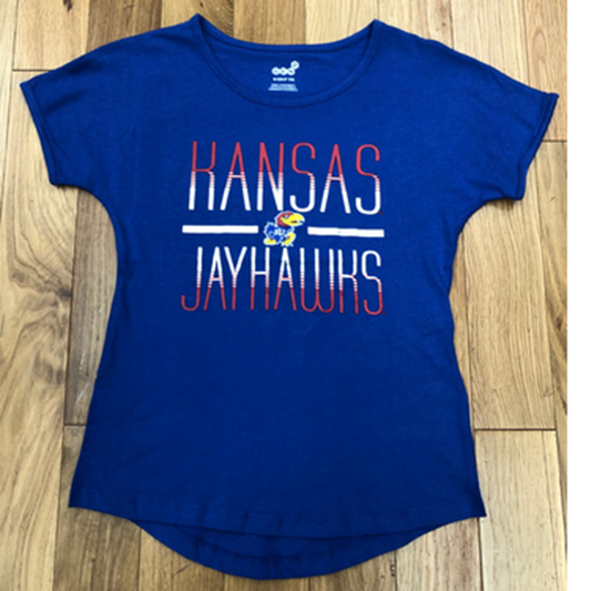KU Girl's Kansas Jayhawks Silver Bar Shirt - Royal