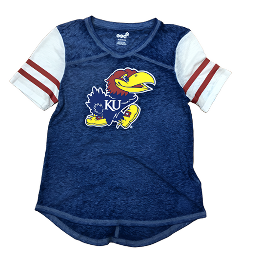 KU Youth Girl's School Spirit Burnout Shirt - Royal/White