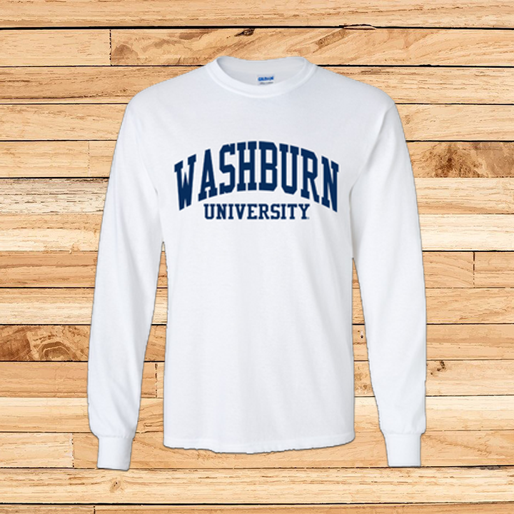 Washburn University Arch Simple Gildan Heavy Cotton Long Sleeve Shirt - Grey