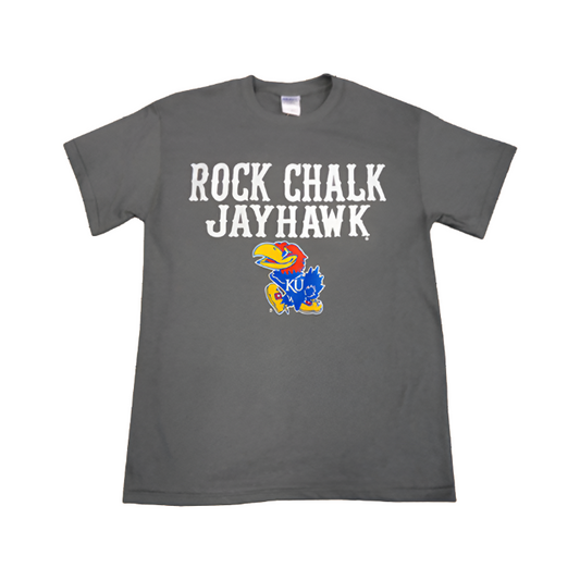 Kansas Jayhawks Rock Chalk Jayhawk Front T-Shirt - Charcoal Grey