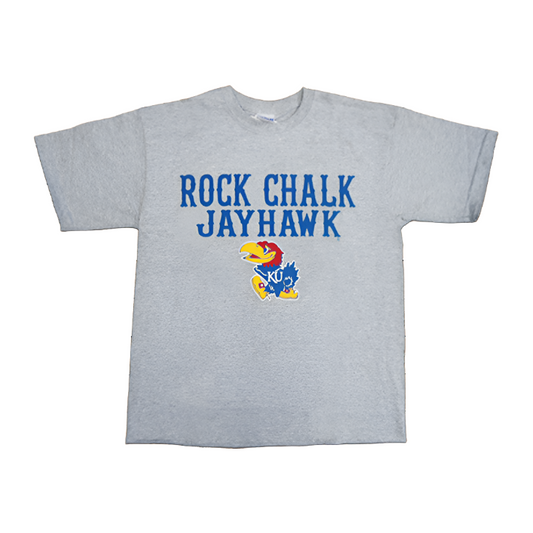 Rock Chalk Jayhawk Front Youth Tee - Grey