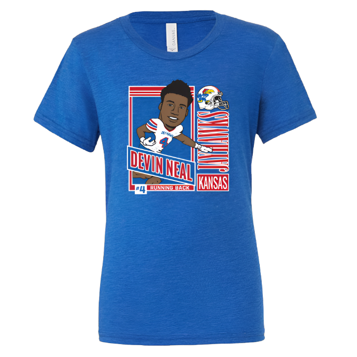 Kansas Jayhawks Devin Neal KU Football Triblend T-Shirt - Royal Blue