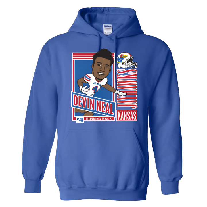Devin Neal Kansas Football Caricature Hoodie - Royal Blue