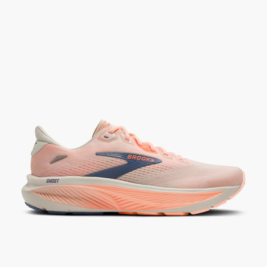 BROOKS WOMENS GHOST 18 - WHITE/PEACH/GREY