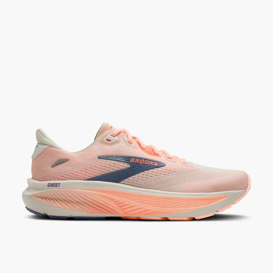 BROOKS WOMENS GHOST 18 - WHITE/PEACH/GREY
