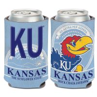 Kansas "KU" Jayhawks License Plate 12 oz. Koozie - Carolina Blue w/ logo