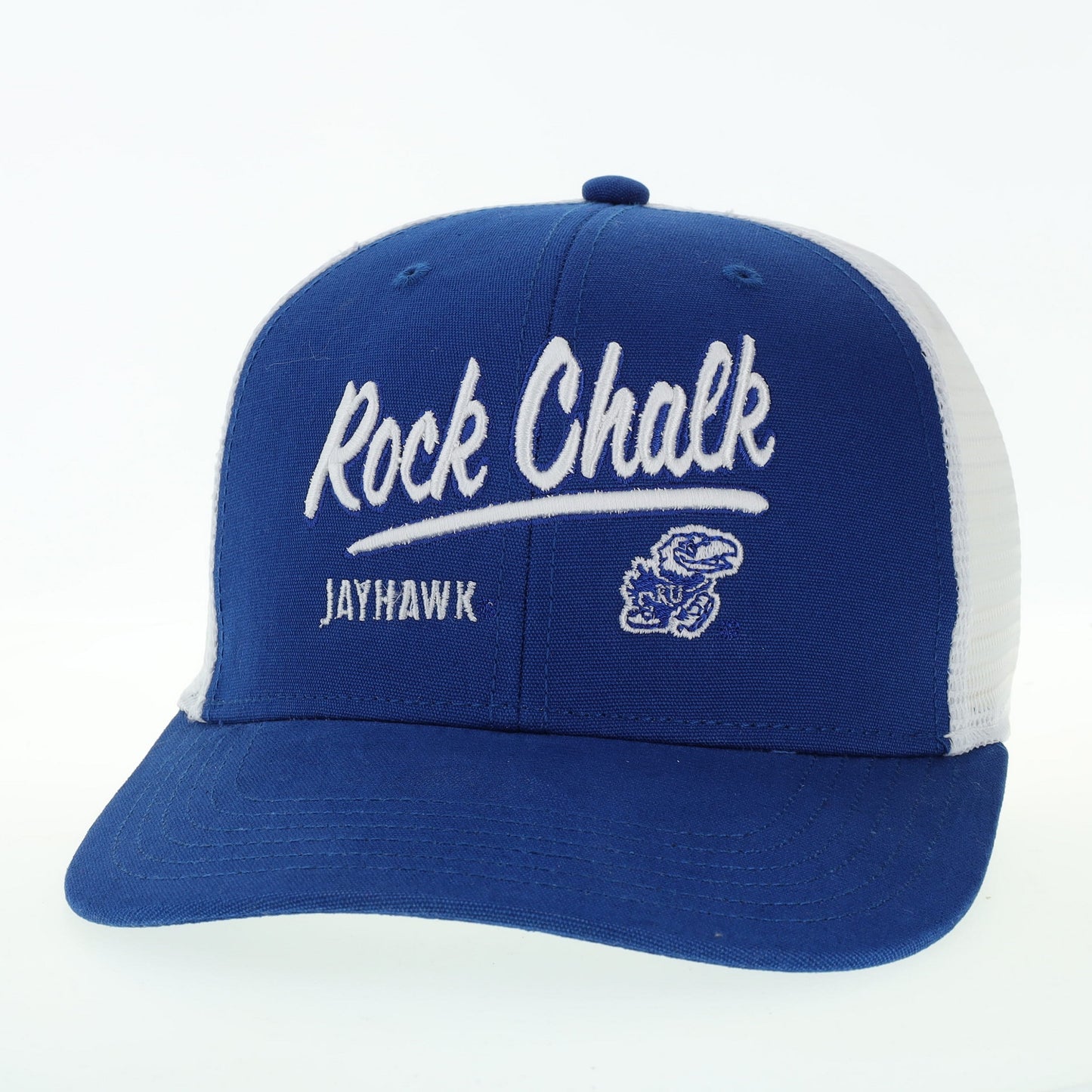 Kansas Jayhawks Rock Chalk Jayhawk Adjustable Trucker Hat - Blue/White