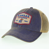 Kansas Jayhawks Bar Patch Trucker Adjustable Hat - Blue/Tan