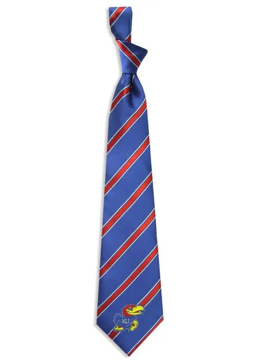 Kansas Jayhawk Striped Tie - Blue/Red w/ Logo