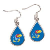 Kansas Jayhawk Teardrop Dangle Earring - Blue w/ KU Logo