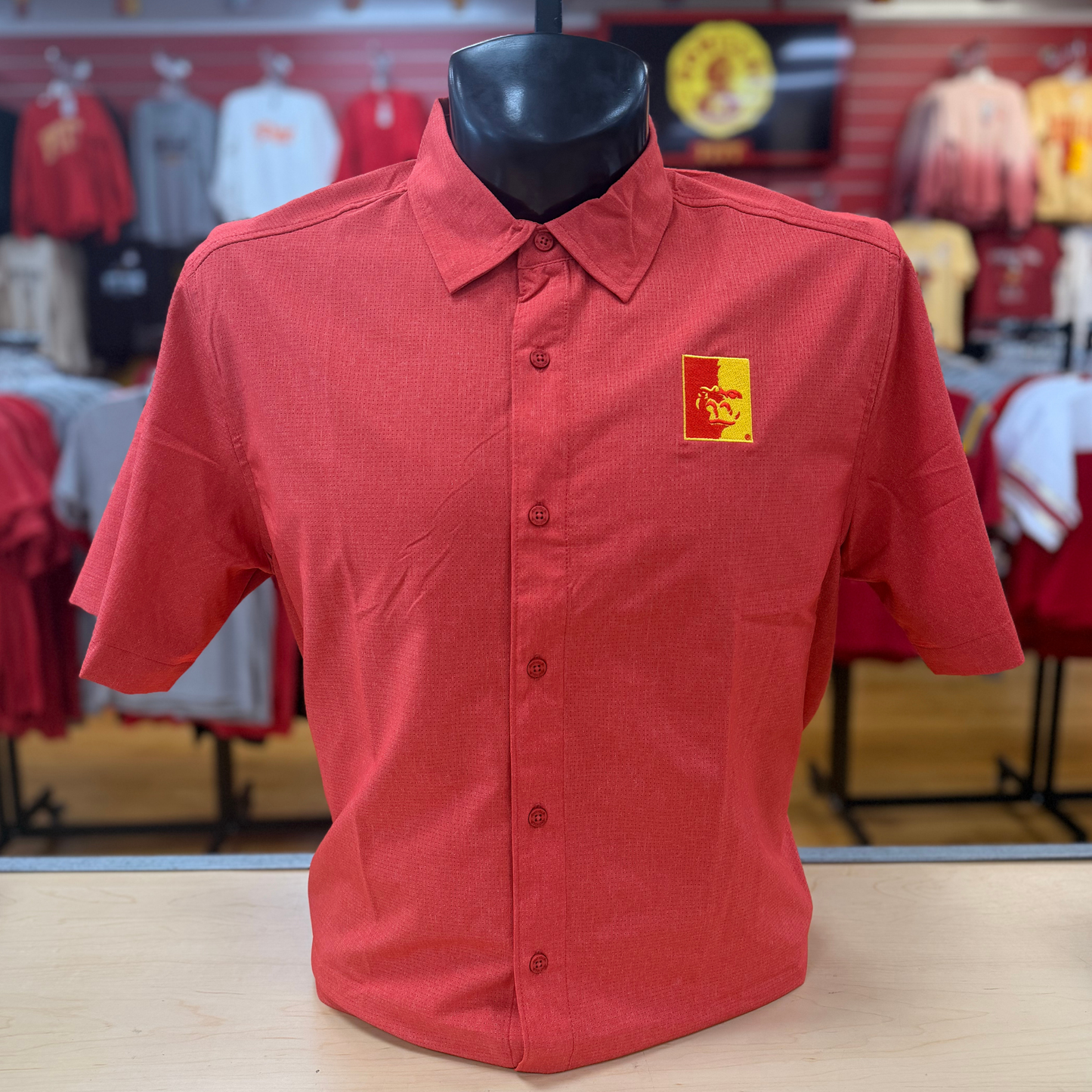 PSU Woven Split Face Button Up - Red