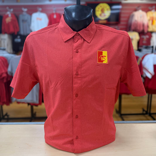 PSU Woven Split Face Button Up - Red
