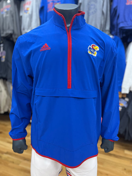 Kansas Jayhawks Adidas Quarter Zip Jacket - Royal Blue/Red