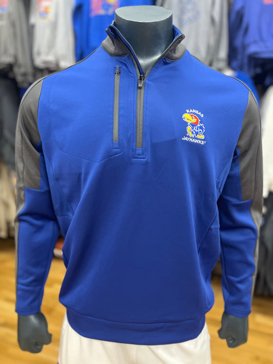 Kansas Jayhawks Antigua Team Quarter Zip - Blue/Grey