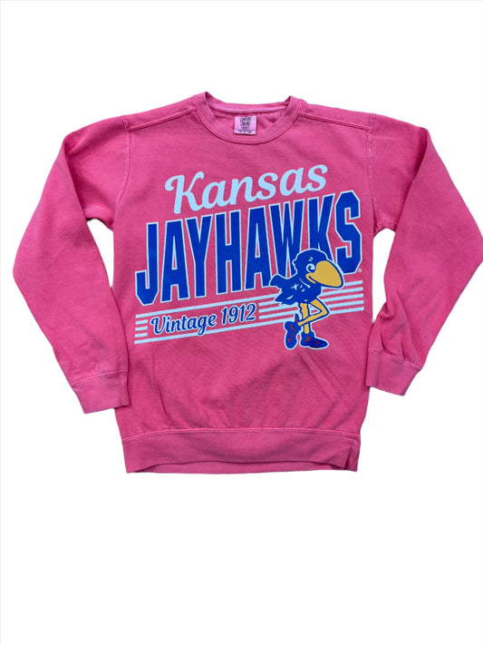 Kansas Jayhawks Vintage 1912 Slant Crew - Watermelon Pink