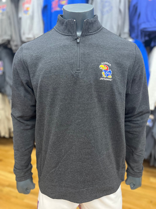 Kansas Jayhawks Antigua Gambit Quarter Zip - Black Heather