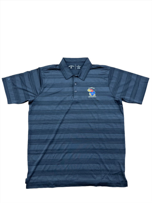 Antigua Kansas Jayhawks Stripe Tribute Performance Polo - Charcoal/Black