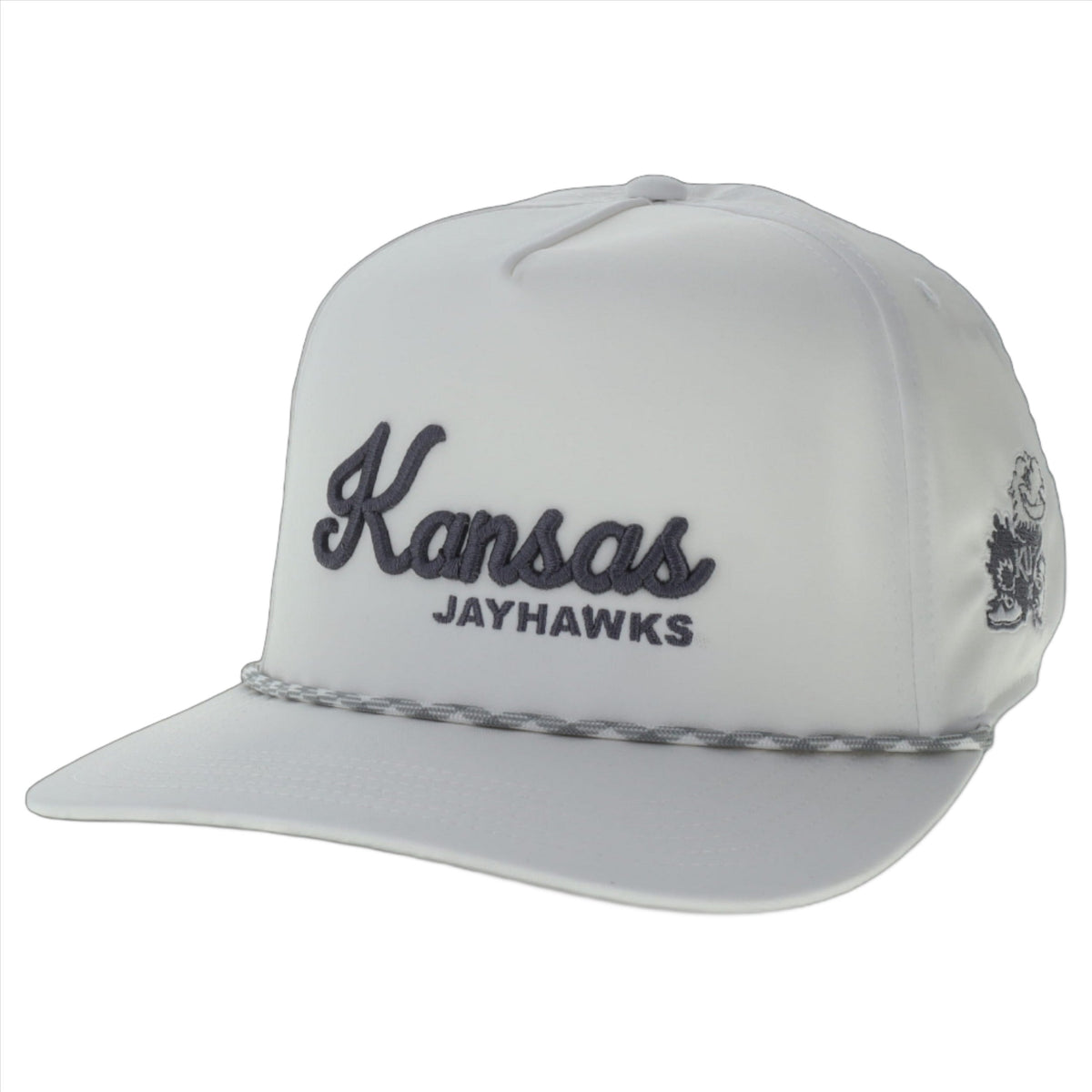 Kansas Jayhawks Script Rope Adjustable Hat - White/Grey – Jocks Nitch