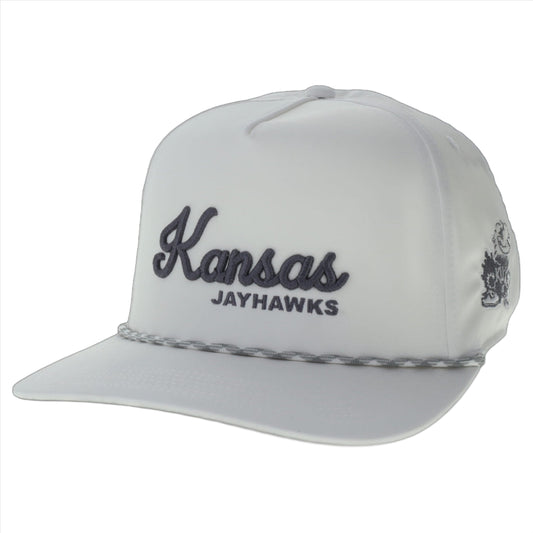 Kansas Jayhawks Script Rope Adjustable Hat - White/Grey