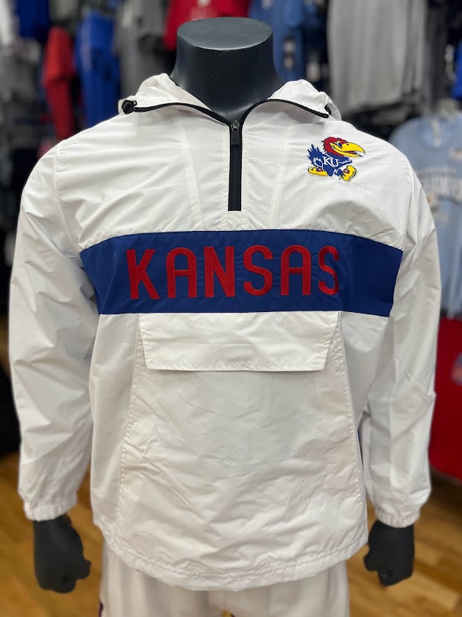 Franchise Club Kansas Jayhawks Alpha Anorak Windbreaker Water Resistant Jacket - White/Blue