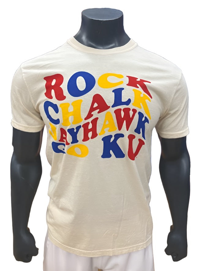Comfort Colors Kansas Jayhawks Rock Chalk Jayhawk Wave Tee Cream Ivo
