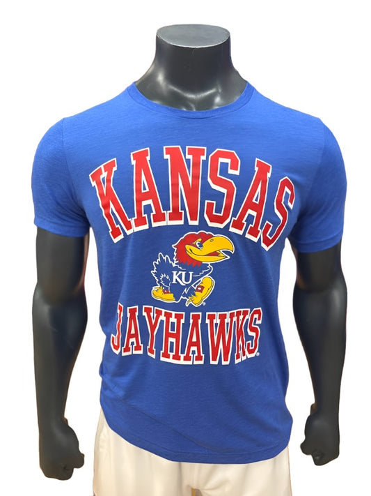 Kansas Jayhawks Big Lettering Triblend Tee - Royal Blue