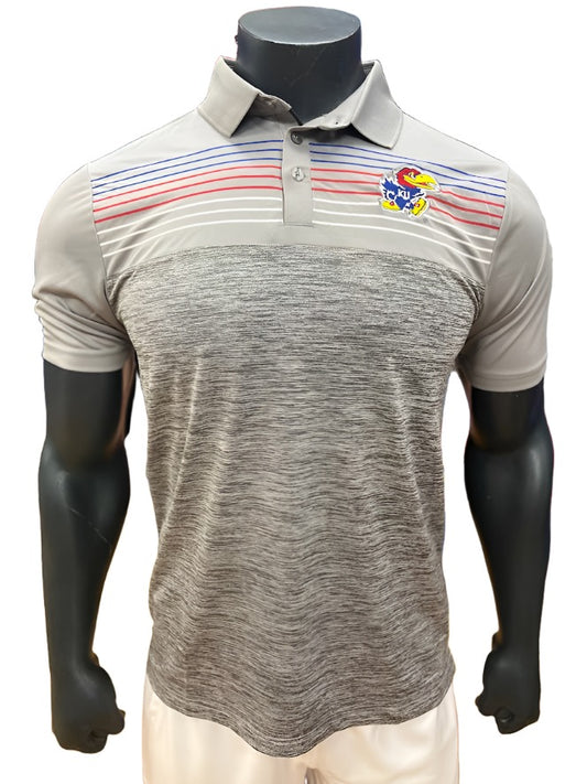 Colosseum Kansas Jayhawks Striped Polo - Grey