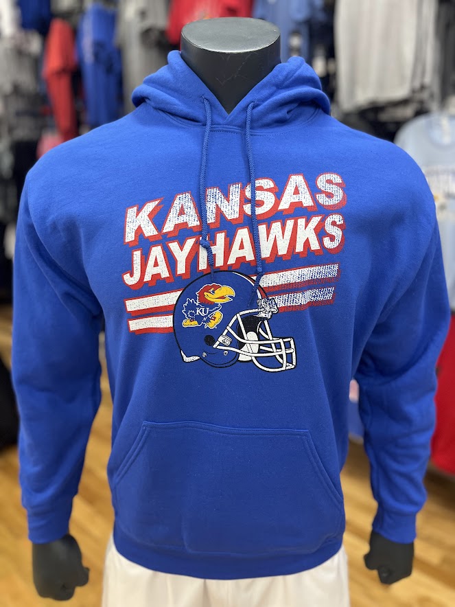 Kansas Jayhawks Football Helmet Slant Hoodie - Blue