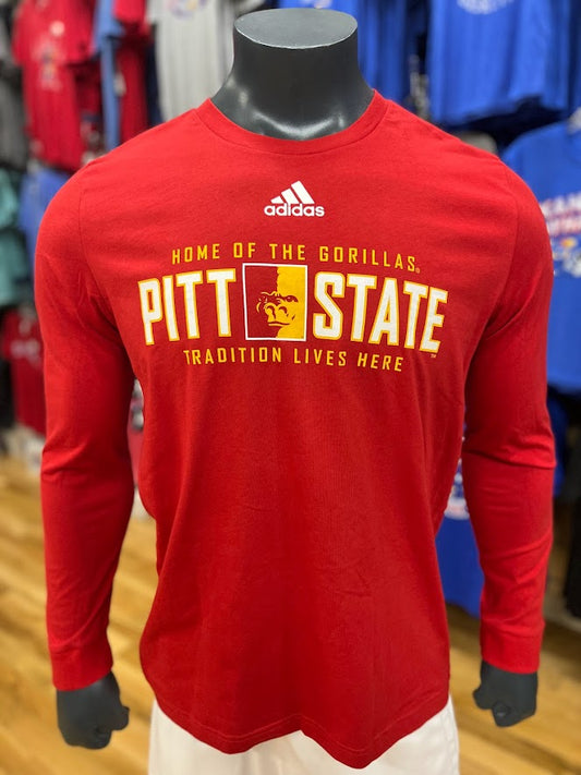 Adidas Pitt State Gorillas Tradition Lives Here Long Sleeve Tee - Red