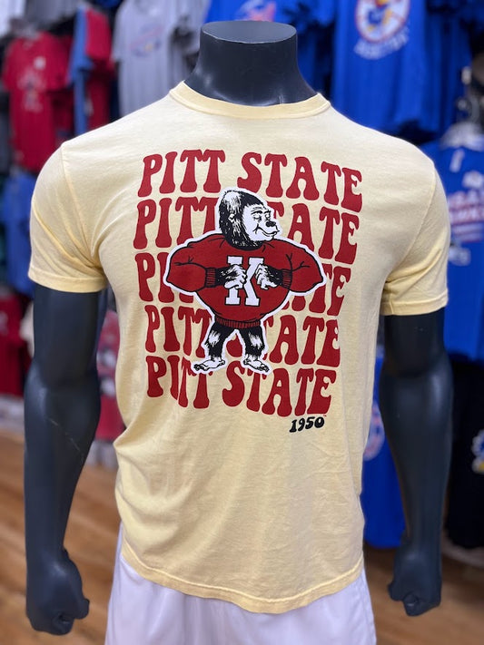 Pitt State Gorillas Repeat Vintage 1950 Logo Tee - Yellow/Red