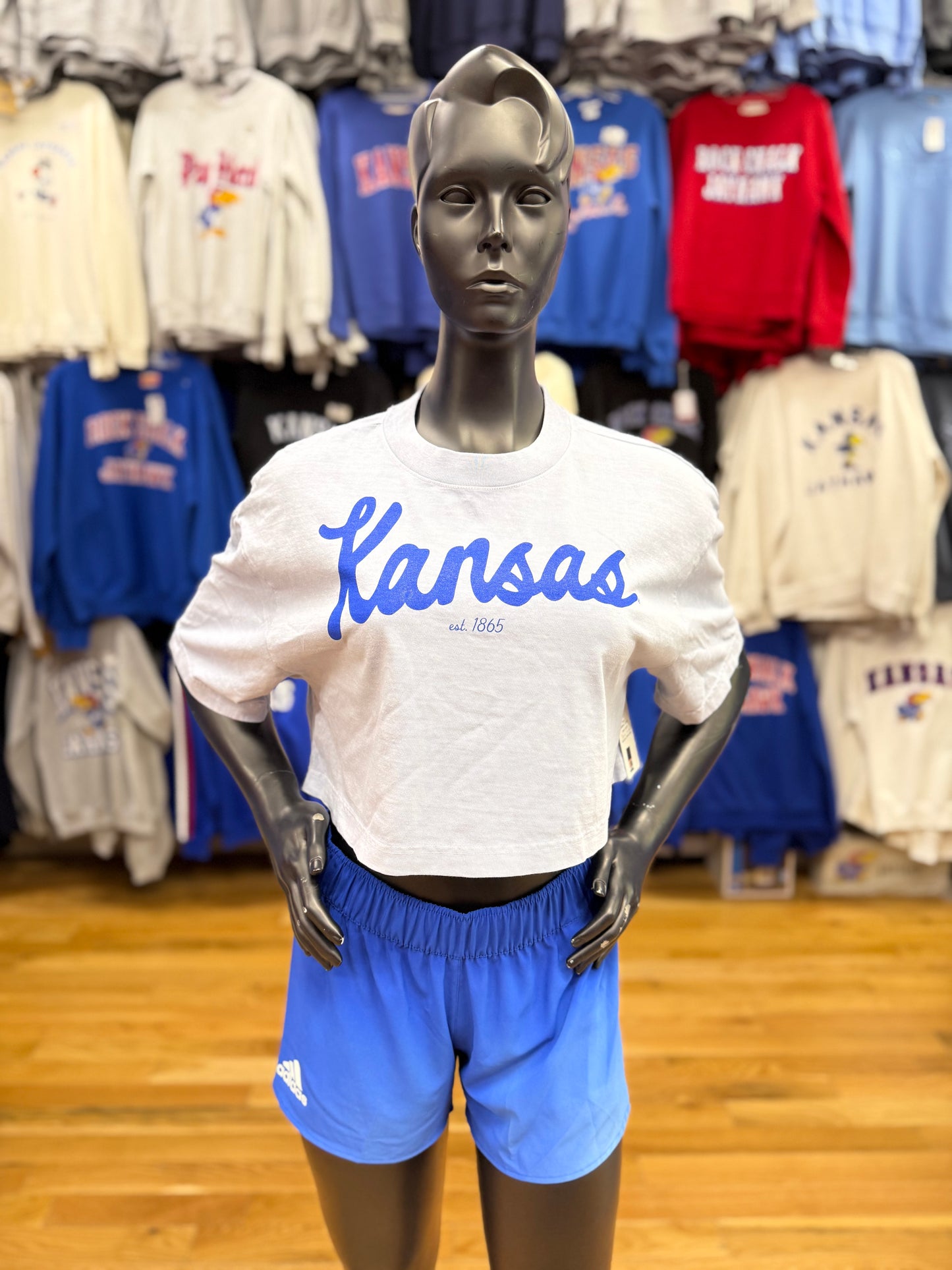Kansas Jayhawks Kansas Script Crop Tee - Light Blue