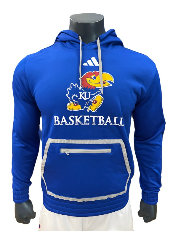 Adidas Kansas Jayhawks Basketball Hoodie w/ Front Zip Pocket - Royal Blue