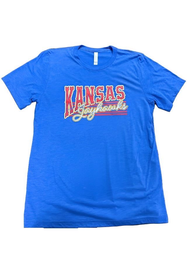 Kansas Jayhawks Script Line Triblend Tee - Royal Blue