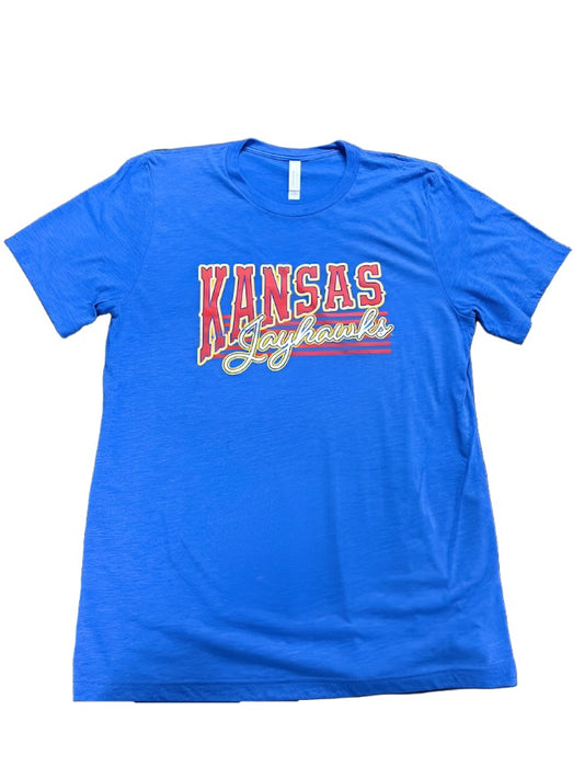 Kansas Jayhawks Script Line Triblend Tee - Royal Blue